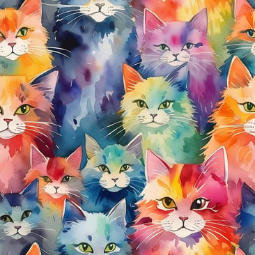 firefly a pattern of colorful watercolor cats 2127